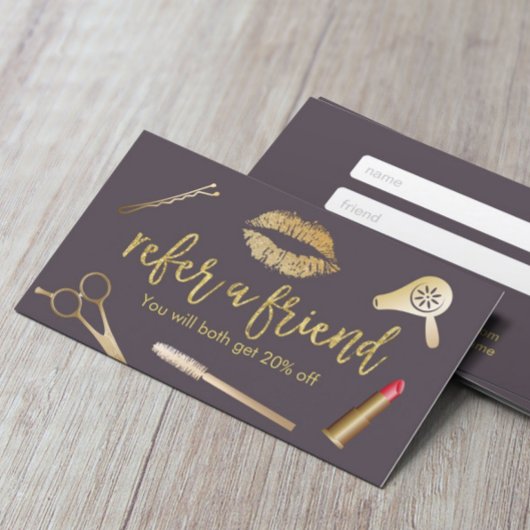 Referral Card | Modern Purple & Gold Beauty Salon