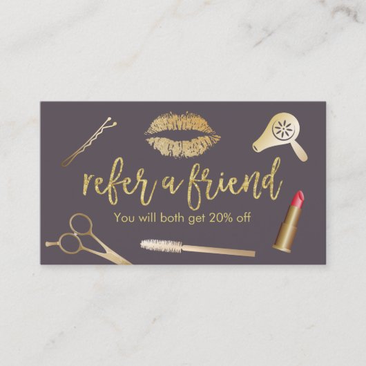 Referral Card | Modern Purple & Gold Beauty Salon (Vorderseite)