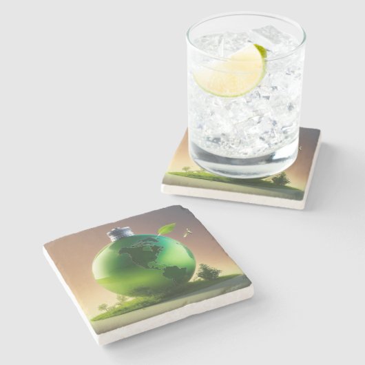 Refill the Earth – Sustainable Future & Green Plan Steinuntersetzer (Seitenansicht)