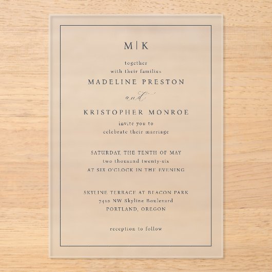 Refined Beige Calligraphy Invitation Acryleinladungen (Vorderseite)