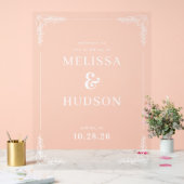 Refined Black Calligraphy With Floral Acrylschild (Hochzeit)