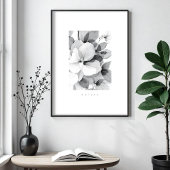 Refined Black White Overlapping Leaves & Flowers Poster