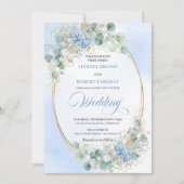Refined Blue Floral Eucalyptus Wheat Wedding Invit Einladung (Vorderseite)