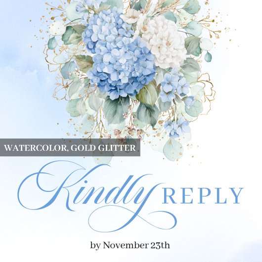 Refined Blue Hydrangeas Greenery Wedding Enclosure RSVP Karte