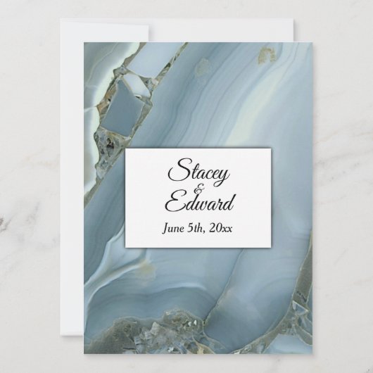 Refined Blue Marble Agate Hochzeit Einladung (Rückseite)