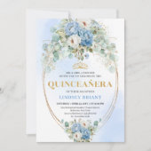 Refined Blue Peonies Eucalyptus Quinceañera Invite Einladung (Vorderseite)