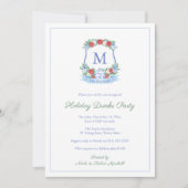 Refined Blue Red Christmas Wappen Weihnachts-Party Einladung (Vorderseite)