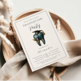 Refined Blue Tooth Laurel Graduation Einladung