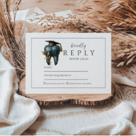 Refined Blue Tooth Laurel Graduation RSVP Karte