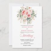Refined Blush Floral Gold Wedding Invitation Einladung (Vorderseite)