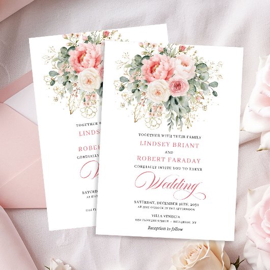 Refined Blush Floral Gold Wedding Invitation Einladung