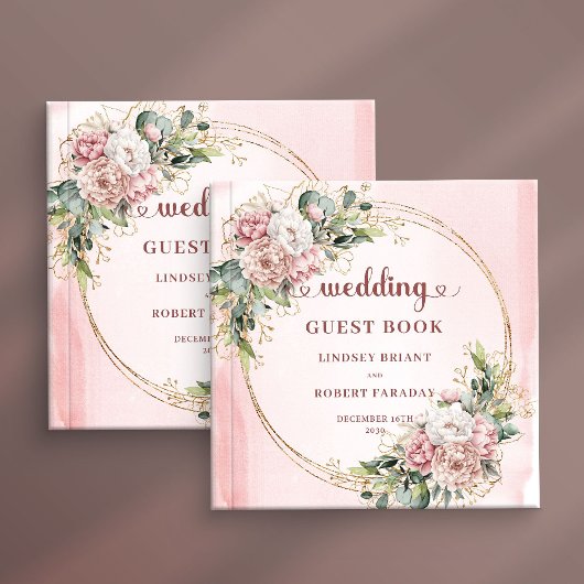 Refined Blush Pink Floral Greenery Wedding Guest  Gästebuch