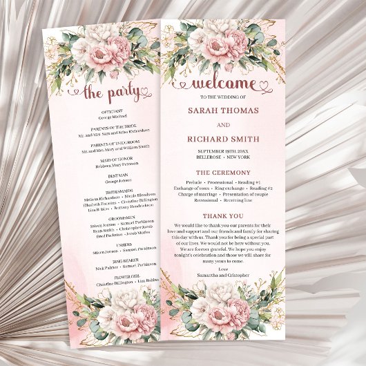 Refined Blush Pink Floral Greenery Wedding Program Programm