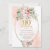 Refined Blush Roses Gold Minimal 90th Birthday Einladung (Vorderseite)