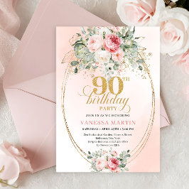Refined Blush Roses Gold Minimal 90th Birthday  Einladung