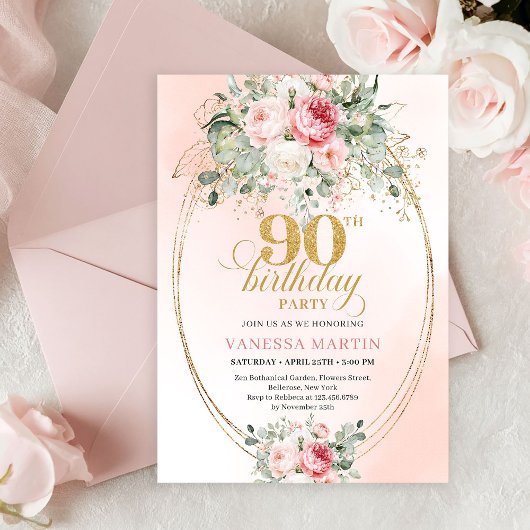 Refined Blush Roses Gold Minimal 90th Birthday  Einladung