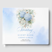Refined Boho Blue Hydrangeas Eucalyptus Guest Book Gästebuch (Vorderseite)
