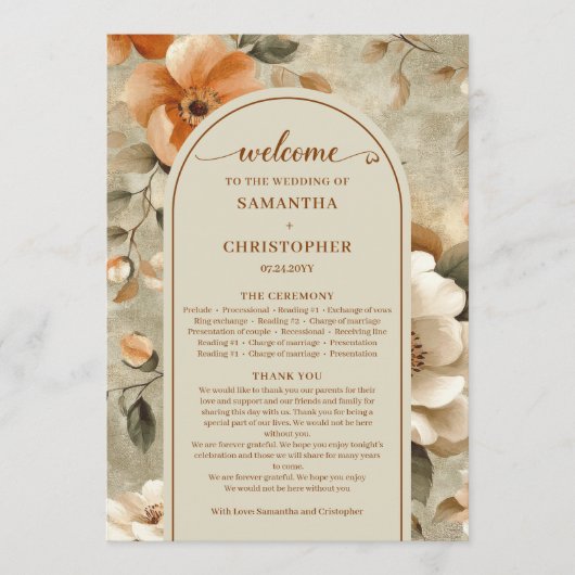 Refined Boho Copper Ivory Sage Wedding Program Programm (Vorderseite)