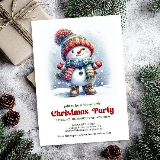 Refined Christmas cute snowman invite kids holiday Einladung