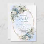 Refined Dusty Blue Gold Frame Bridal Shower Invite Einladung (Vorderseite)