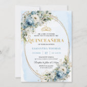 Refined Dusty Blue Gold Greenery Quince 15 Einladung (Vorderseite)