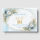 Refined Dusty Blue Greenery Sweet Sixteen Guest Gästebuch (Vorderseite)