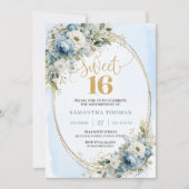 Refined Dusty Blue Greenery Sweet Sixteen Invites Einladung (Vorderseite)