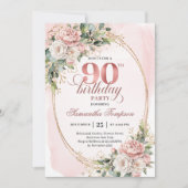 Refined Dusty Pink Gold Greenery 90th Birthday  Einladung (Vorderseite)