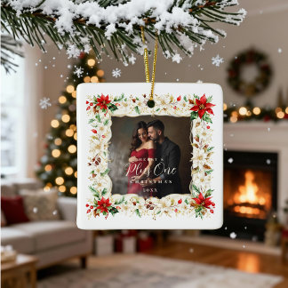 Refined Exquisite Floral Christmas Frame Holiday Keramikornament