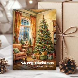 Refined festive scene card classic red green charm feiertagskarte