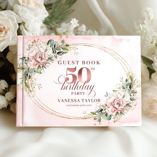 Refined Floral Rose Gold 50th Birthday Guestbook Gästebuch