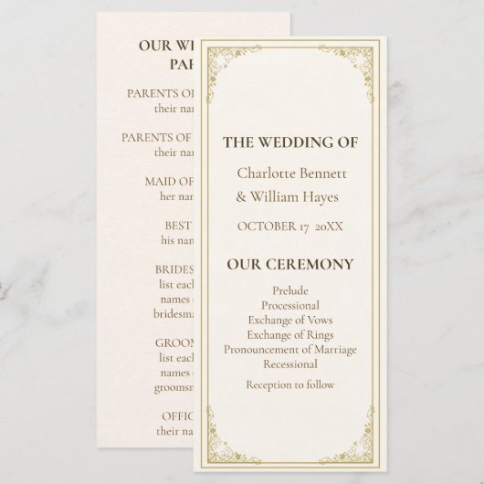 Refined Gold Frame Wedding Program Programm (Vorne/Hinten)