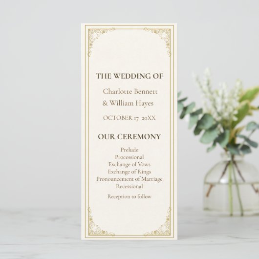 Refined Gold Frame Wedding Program Programm (Stehend Vorderseite)