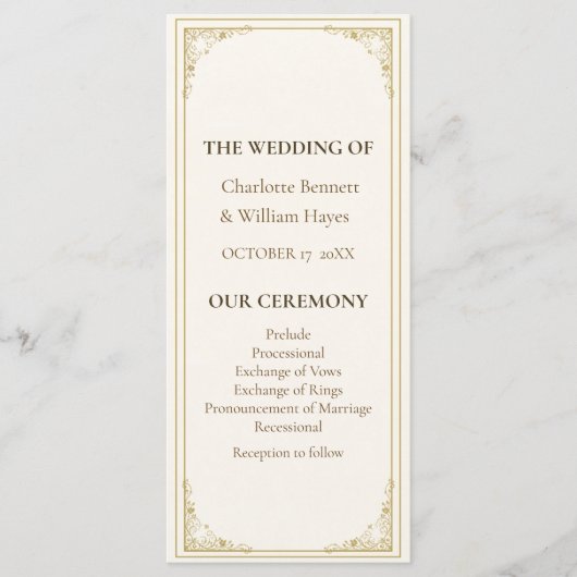 Refined Gold Frame Wedding Program Programm (Vorderseite)