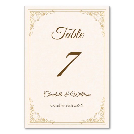 Refined Gold Frame Wedding Table Number Tischnummer (Vorderseite)