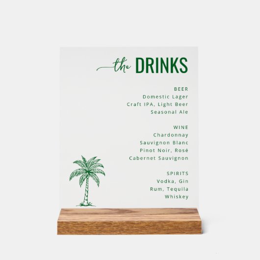 Refined Green Minimalist Beverage Menu Acrylschild (Vorderseite)