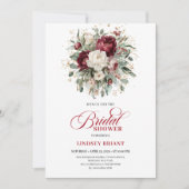 Refined Maroon Floral Gold Bridal Shower Invitatio Einladung (Vorderseite)