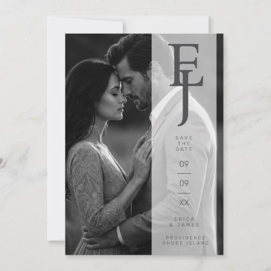 Refined Minimalist Grey Photo Card Wedding Initial Save The Date (Vorderseite)