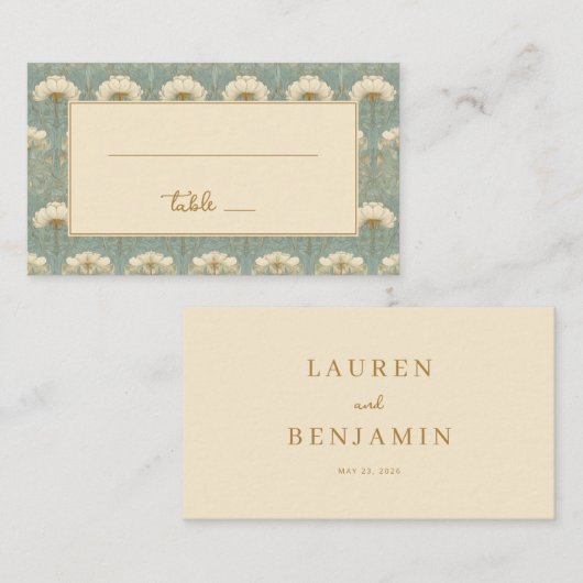 Refined Mint Floral Pattern Platzkarte (Vorne/Hinten)