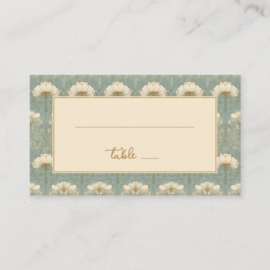 Refined Mint Floral Pattern Platzkarte (Vorderseite)