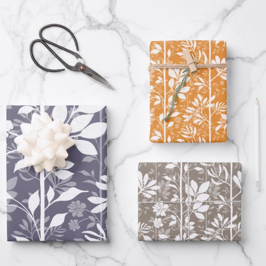 Refined Modern Floral Climbing Vines Silhouette Geschenkpapier Set (Vorderseite)