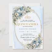 Refined Pastel Blue Gold Eucalyptus Quince Invites Einladung (Vorderseite)