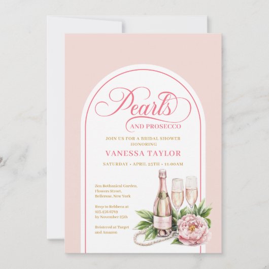 Refined pearls and prosecco editable invitation einladung (Vorderseite)