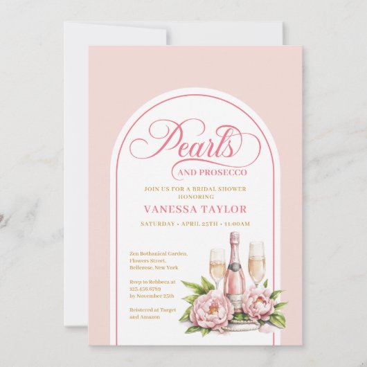 Refined pearls and prosecco editable invitation einladung (Vorderseite)