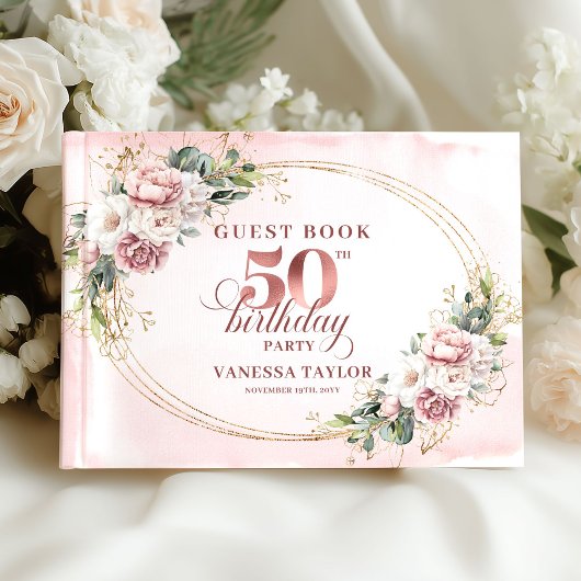 Refined Rose Gold Greenery 50th Birthday Guestbook Gästebuch
