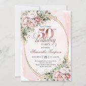 Refined Rose Gold Greenery 50th Birthday Invite Einladung (Vorderseite)