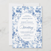 Refined Royal Blue Toile de Jouy Floral Wedding Einladung (Vorderseite)