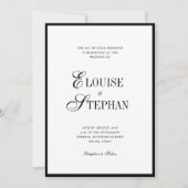 Refined Script Black White QR Code Details Wedding Einladung (Vorderseite)