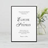Refined Script Black White QR Code Details Wedding Einladung (Stehend Vorderseite)