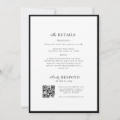 Refined Script Black White QR Code Details Wedding Einladung (Rückseite)